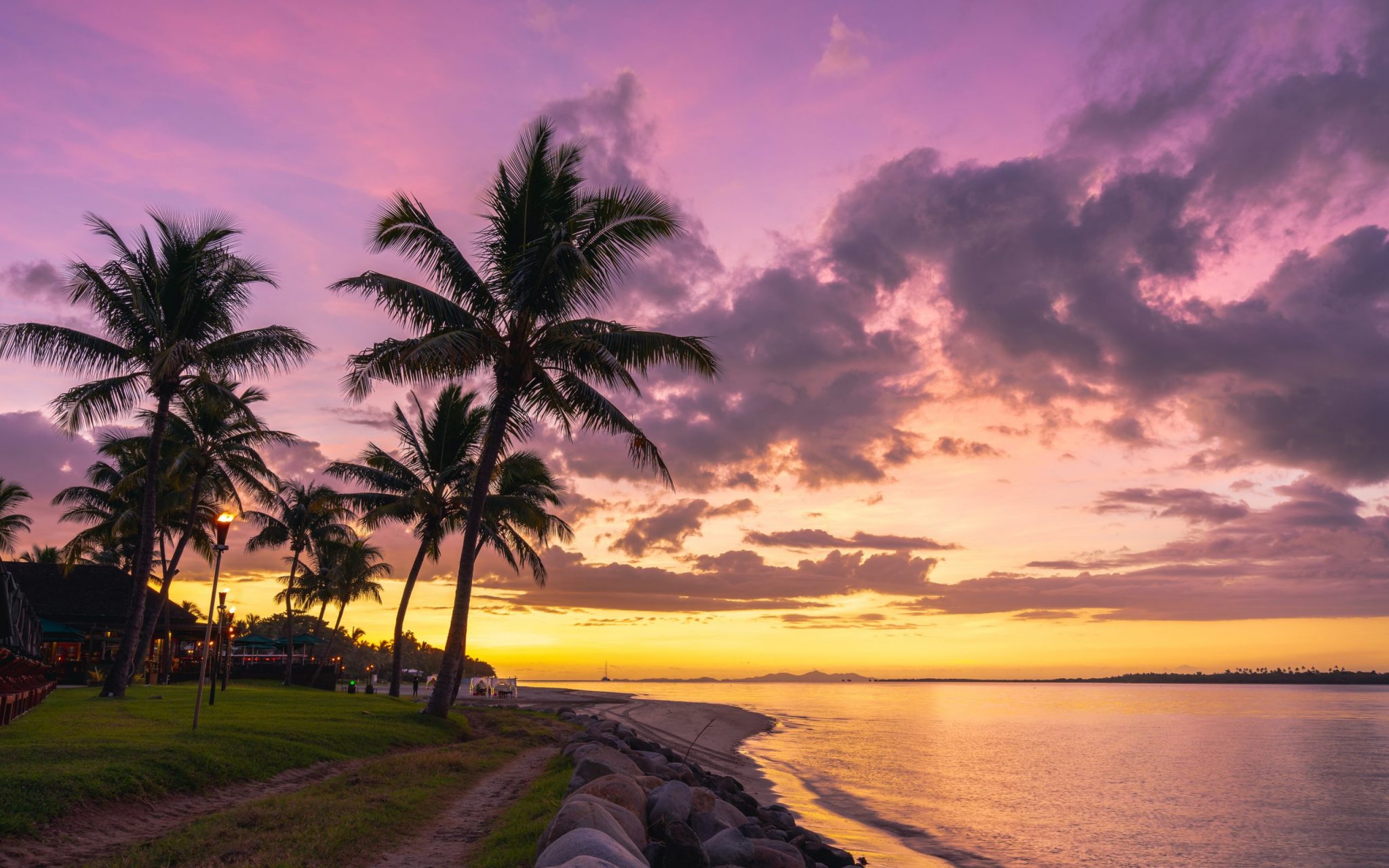 Fijian coastline at sunset