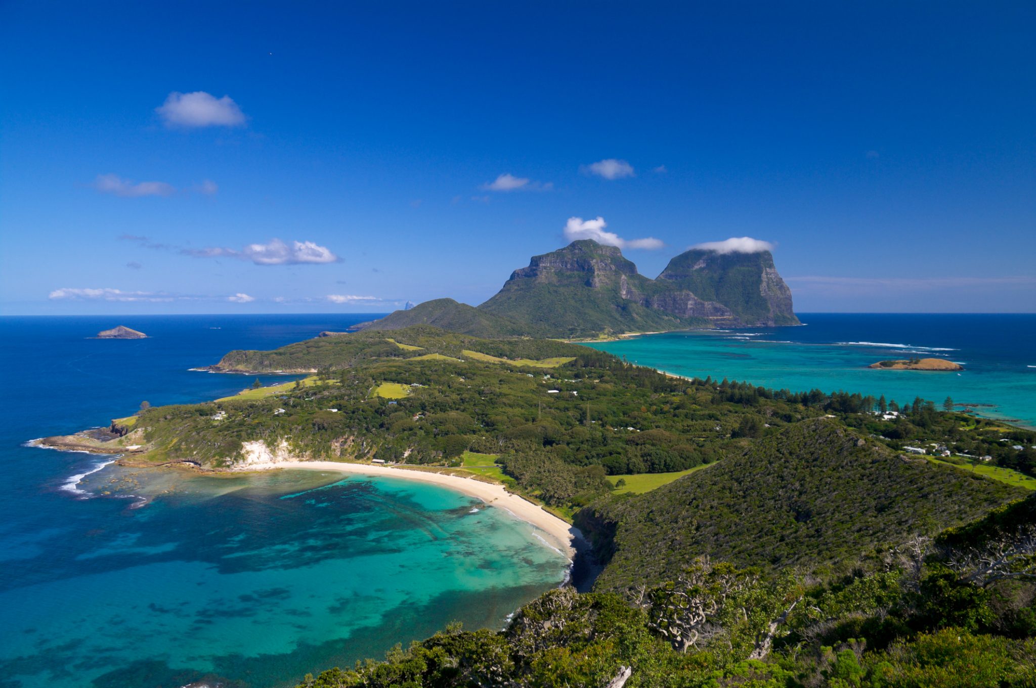 Lord Howe Island view over lagoons and Mt Gower, Australia