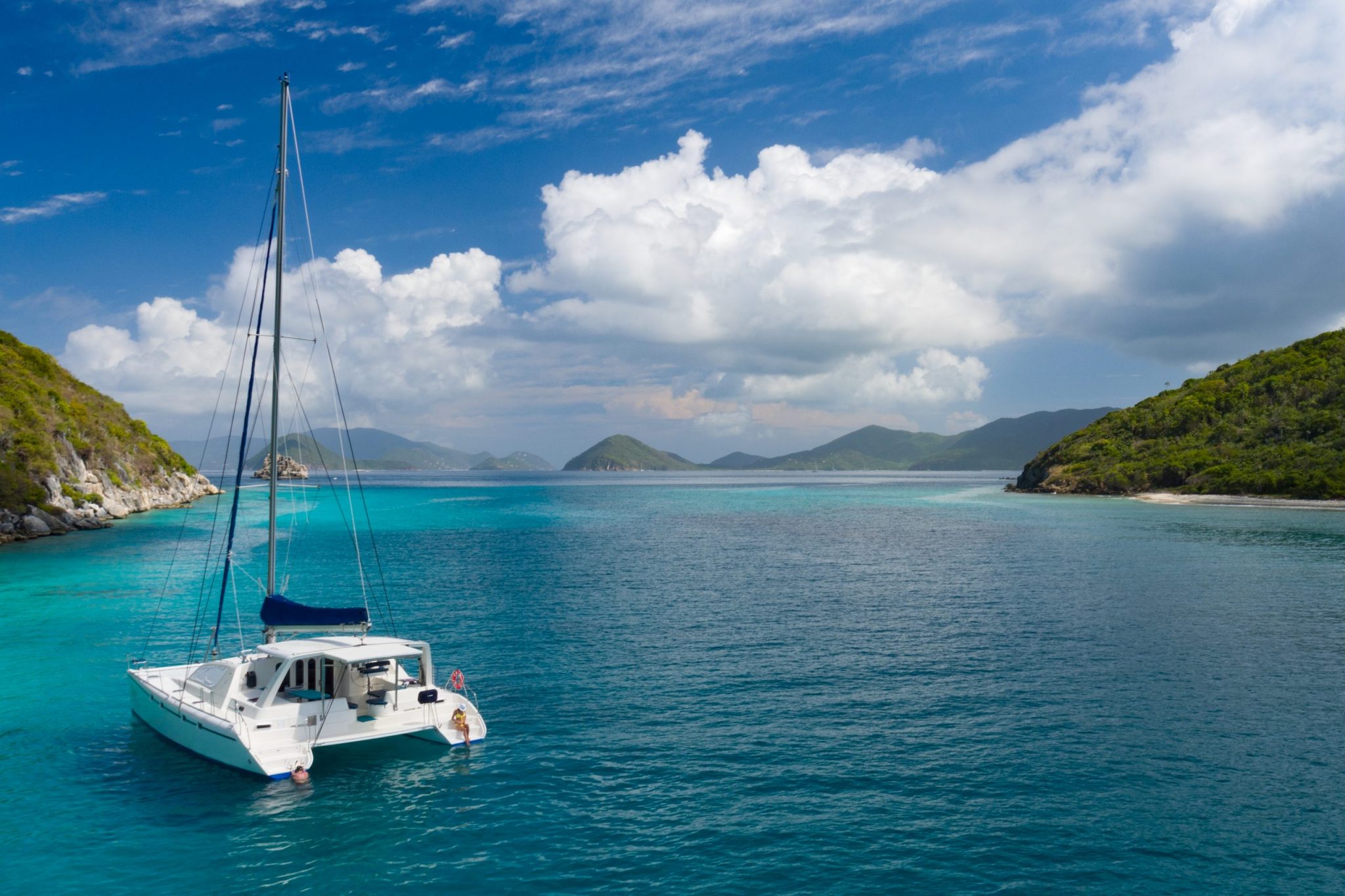 Catamaran anchored by Lovango Cay, US Virgin Islands